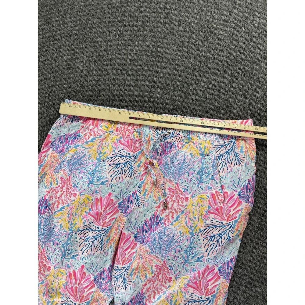 Lilly Pulitzer Pants Womens XL Pink Taron Linen Ankle Drawstring Splashdance